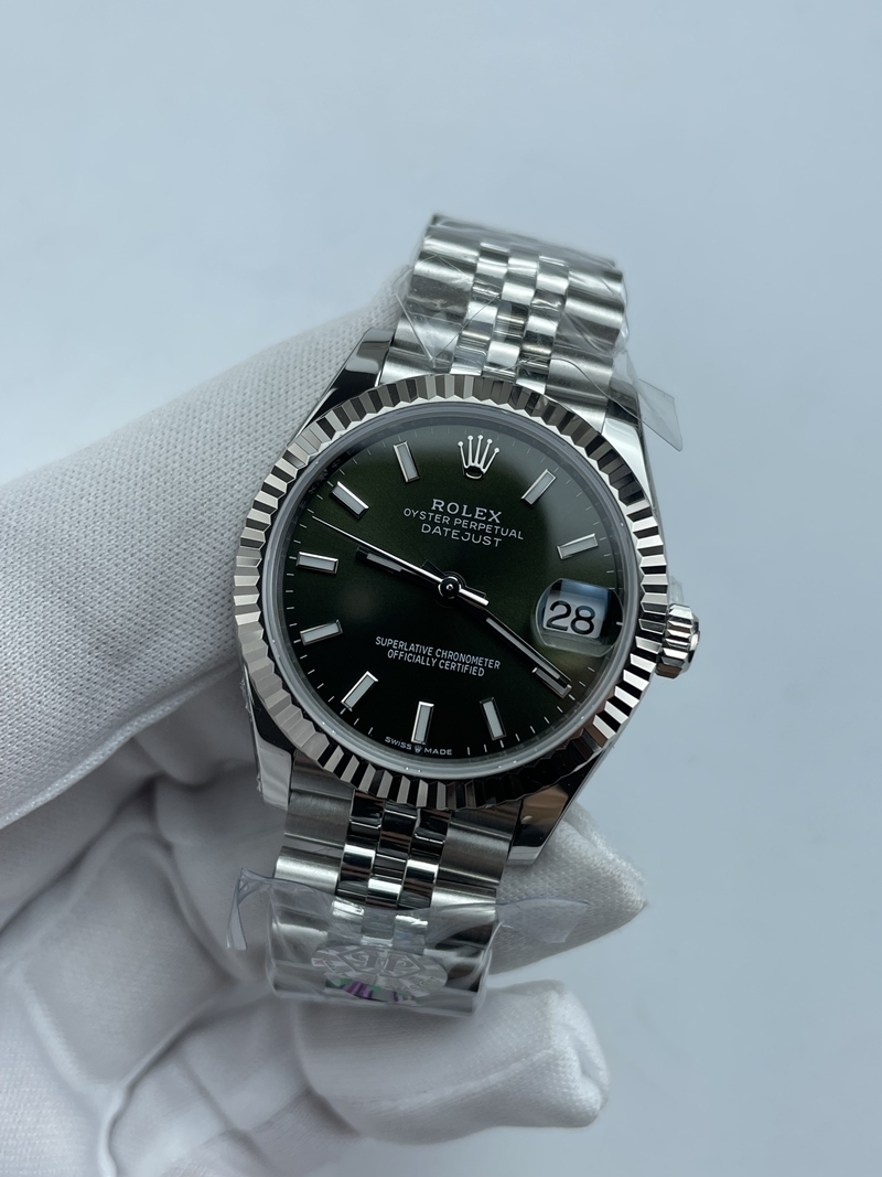 (준비완료/특급배송)NO.3508/롤렉스 데이저스트 31mm 여성용 시계 그린 바인덱스 다이얼 플루티드 베젤 쥬빌레 밴드 (QP공장)